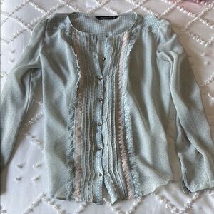 Zara Soft Blue Ruffle Blouse